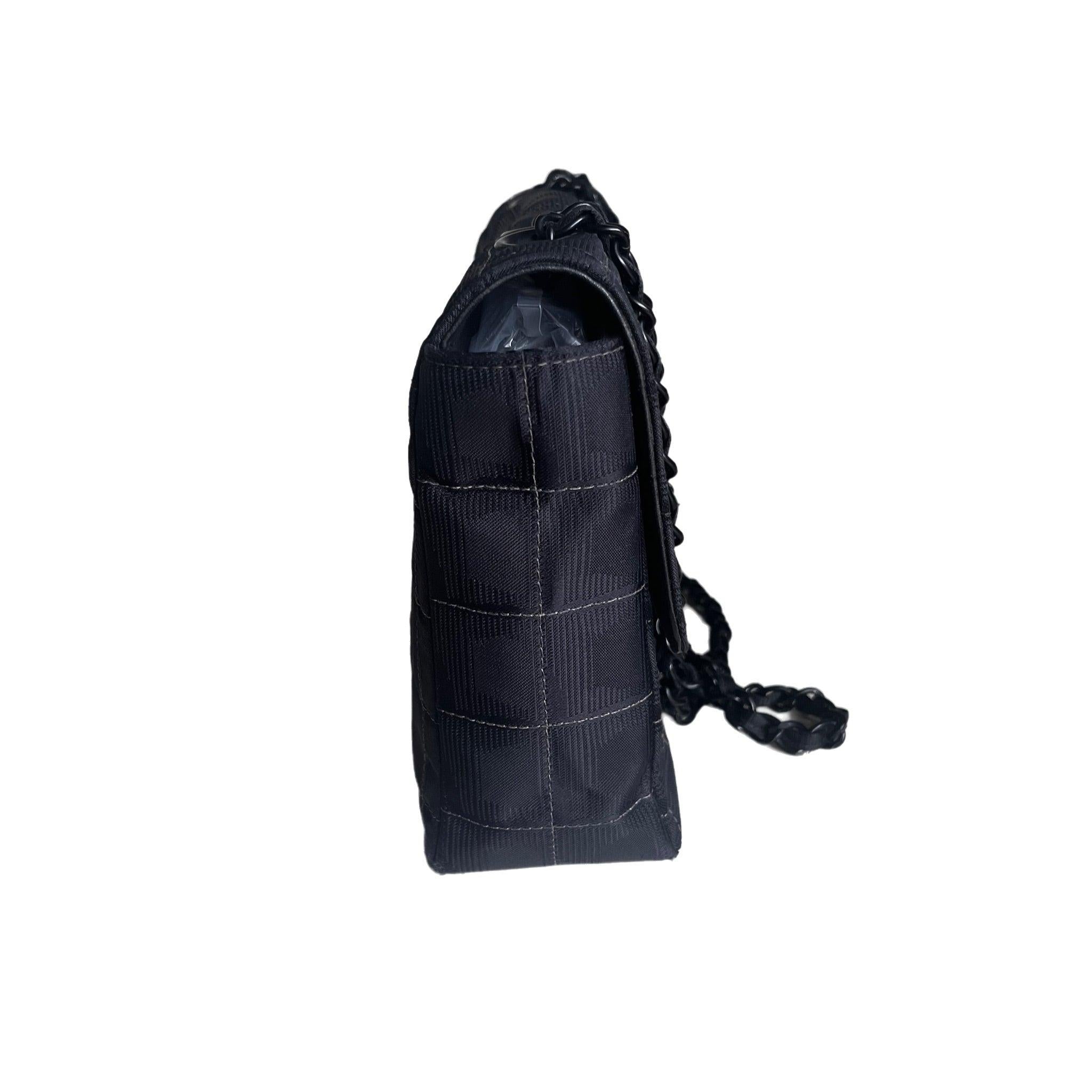 Chanel So Black Canvas Classic Flap 2002 Ice Cube Chocolate Bar Shoulder Bag 1