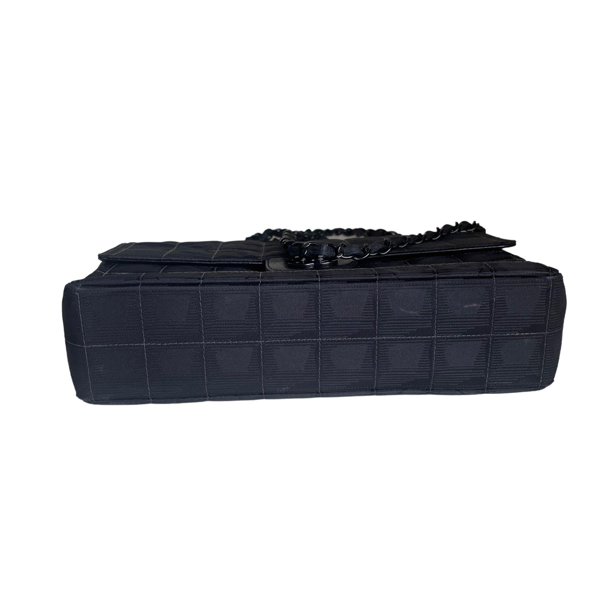 Chanel So Black Canvas Classic Flap 2002 Ice Cube Chocolate Bar Shoulder Bag 2