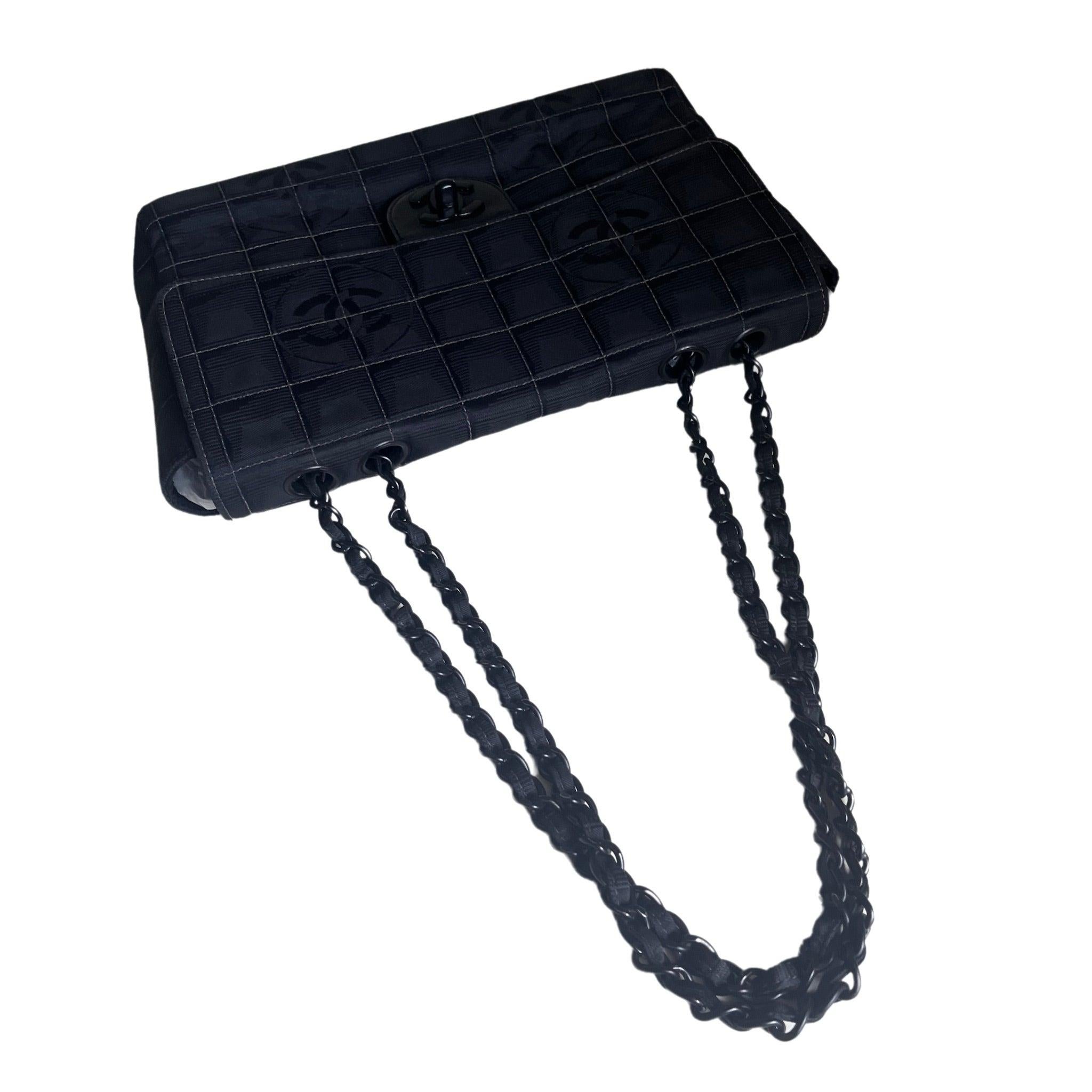 Chanel So Black Canvas Classic Flap 2002 Ice Cube Chocolate Bar Shoulder Bag 3