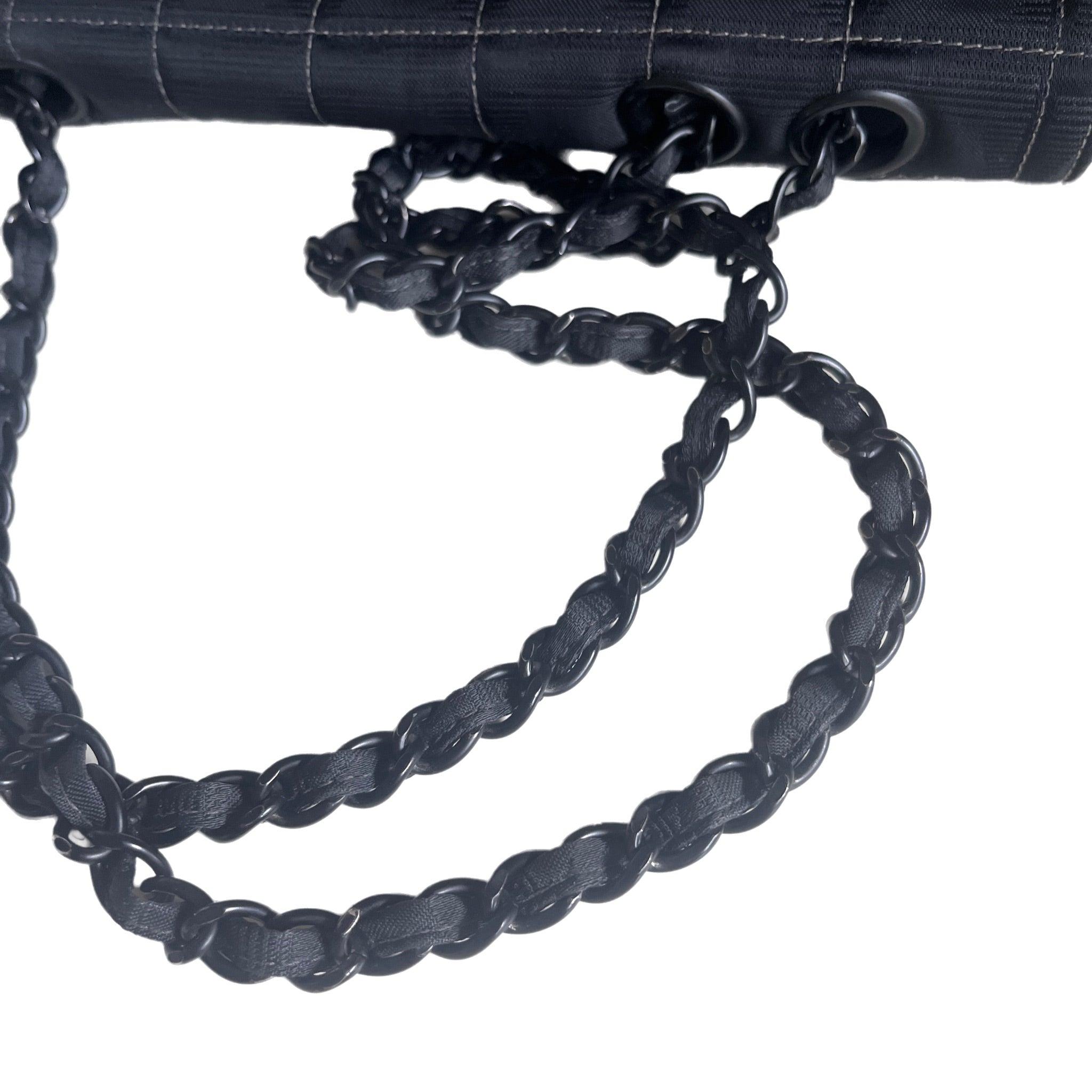 Chanel So Black Canvas Classic Flap 2002 Ice Cube Chocolate Bar Shoulder Bag 4