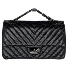 Chanel So Black Chevron Calfskin Quilted 2.55 Reissue Double Flap