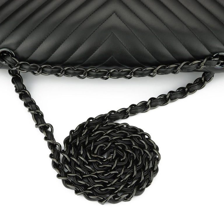 chanel so black chevron jumbo double flap bag