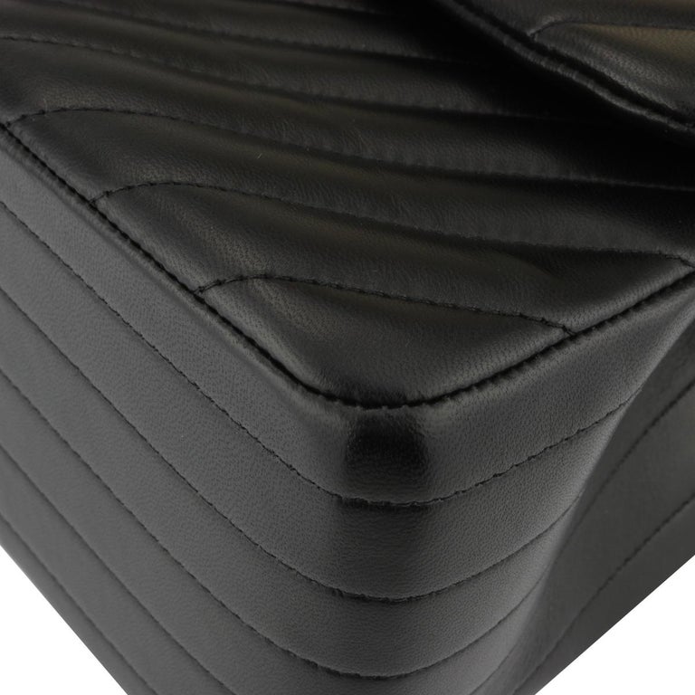 CHANEL So Black Chevron Classic Double Flap Jumbo Bag Black Lambskin w/BHW  2015