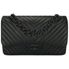 CHANEL So Black Chevron Classic Double Flap Jumbo Bag Black