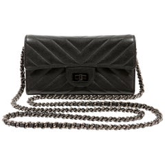 Chanel So Black Chevron Leather Wallet on a Chain
