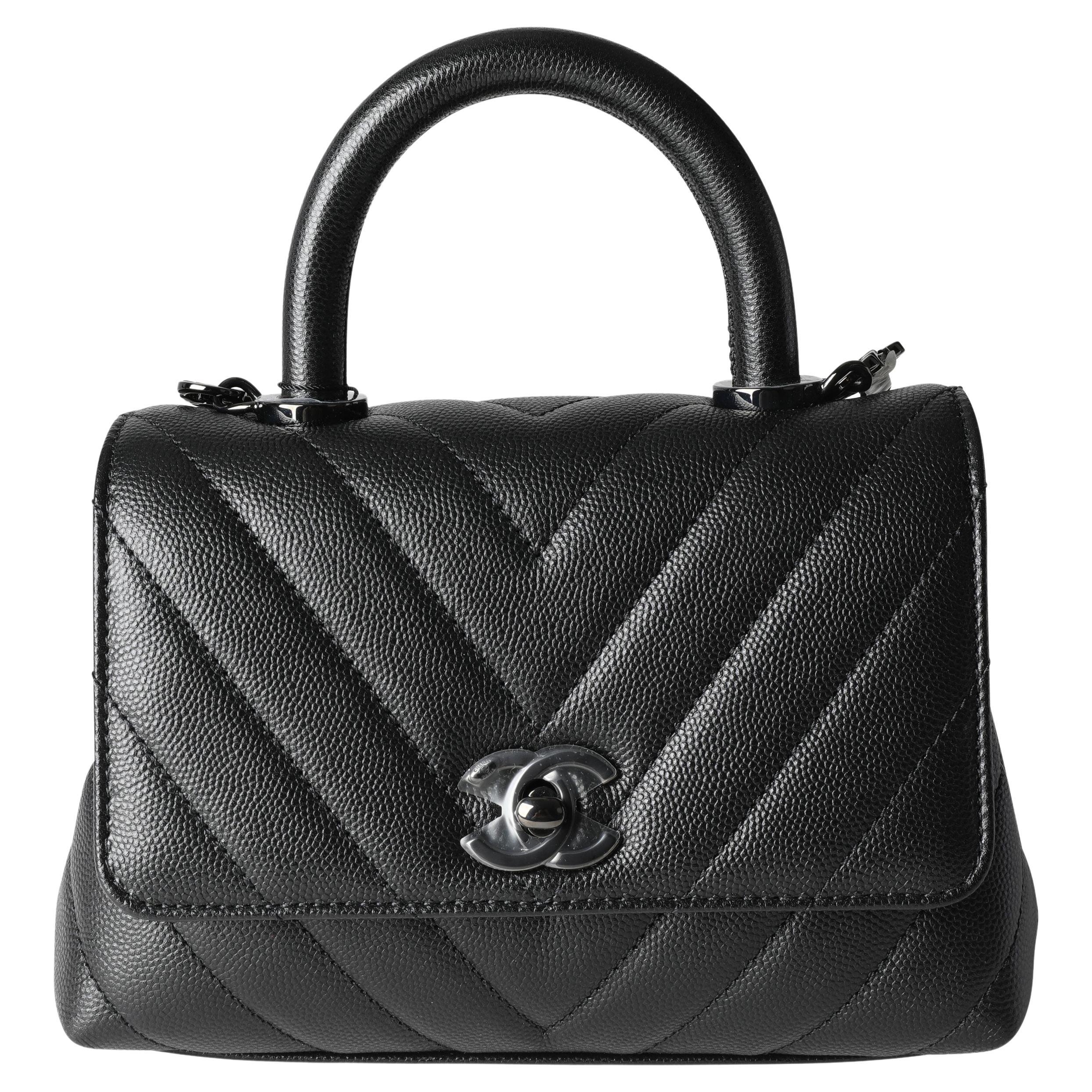 Chanel So Black Chevron Quilted Caviar Mini Coco Top Handle Bag For Sale at  1stDibs