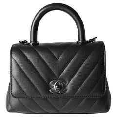 Chanel So Black Chevron Quilted Caviar Mini Coco Top Handle Bag For Sale at  1stDibs