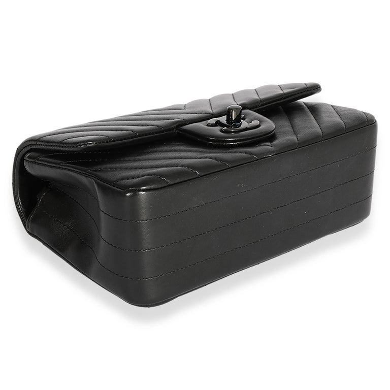 Chanel So Black Chevron Quilted Lambskin Mini Rectangular Classic Flap ...