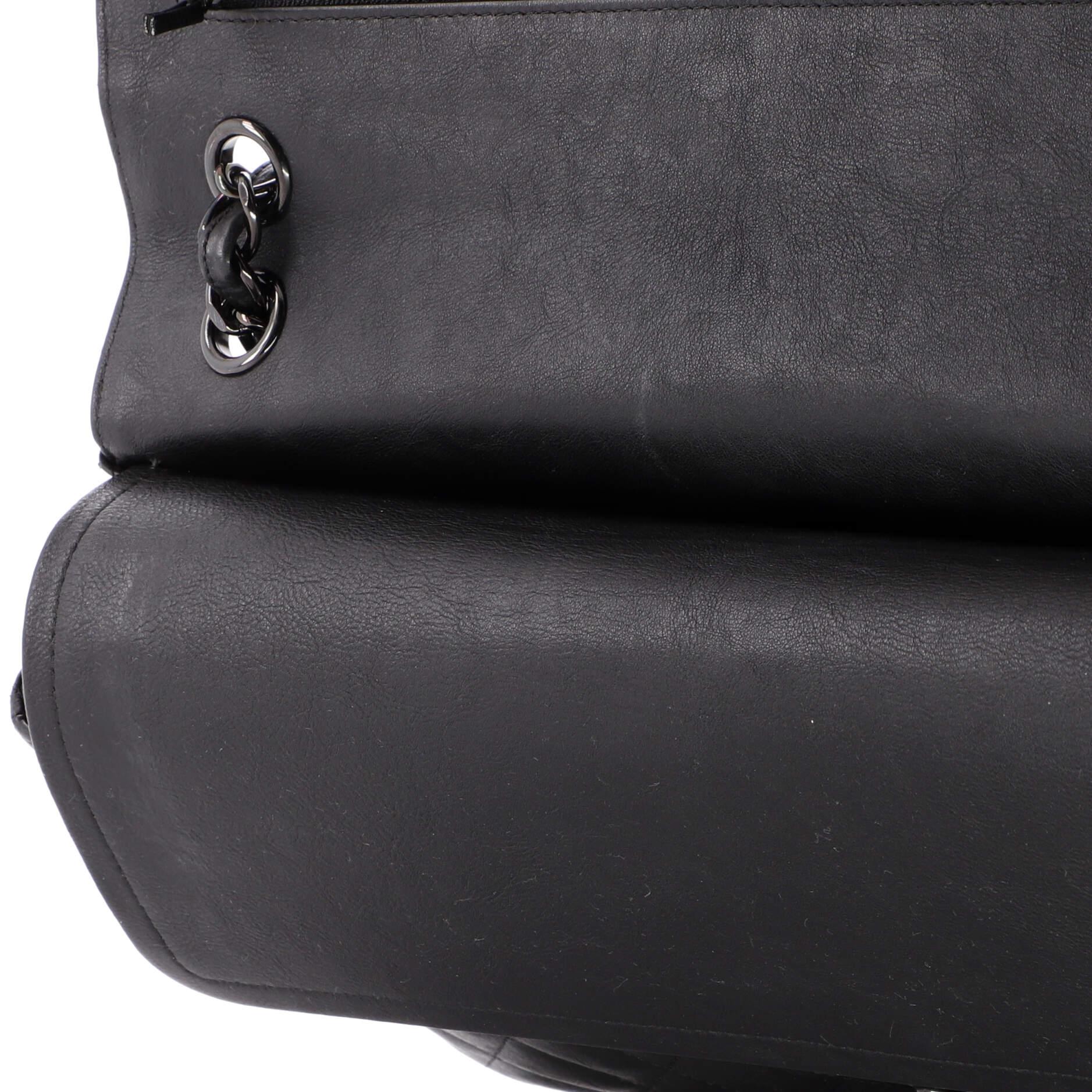 Chanel So Black Classic Double Flap Bag Quilted Crumpled Calfskin Jumbo 3