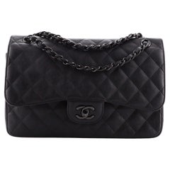 Chanel So Black Classic Double Flap Bag Quilted Crumpled Calfskin Jumbo