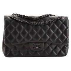 Chanel So Black Classic Double Flap Bag Quilted Lambskin Jumbo