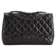 Chanel So Black Classic Double Flap Bag Quilted Lambskin Jumbo