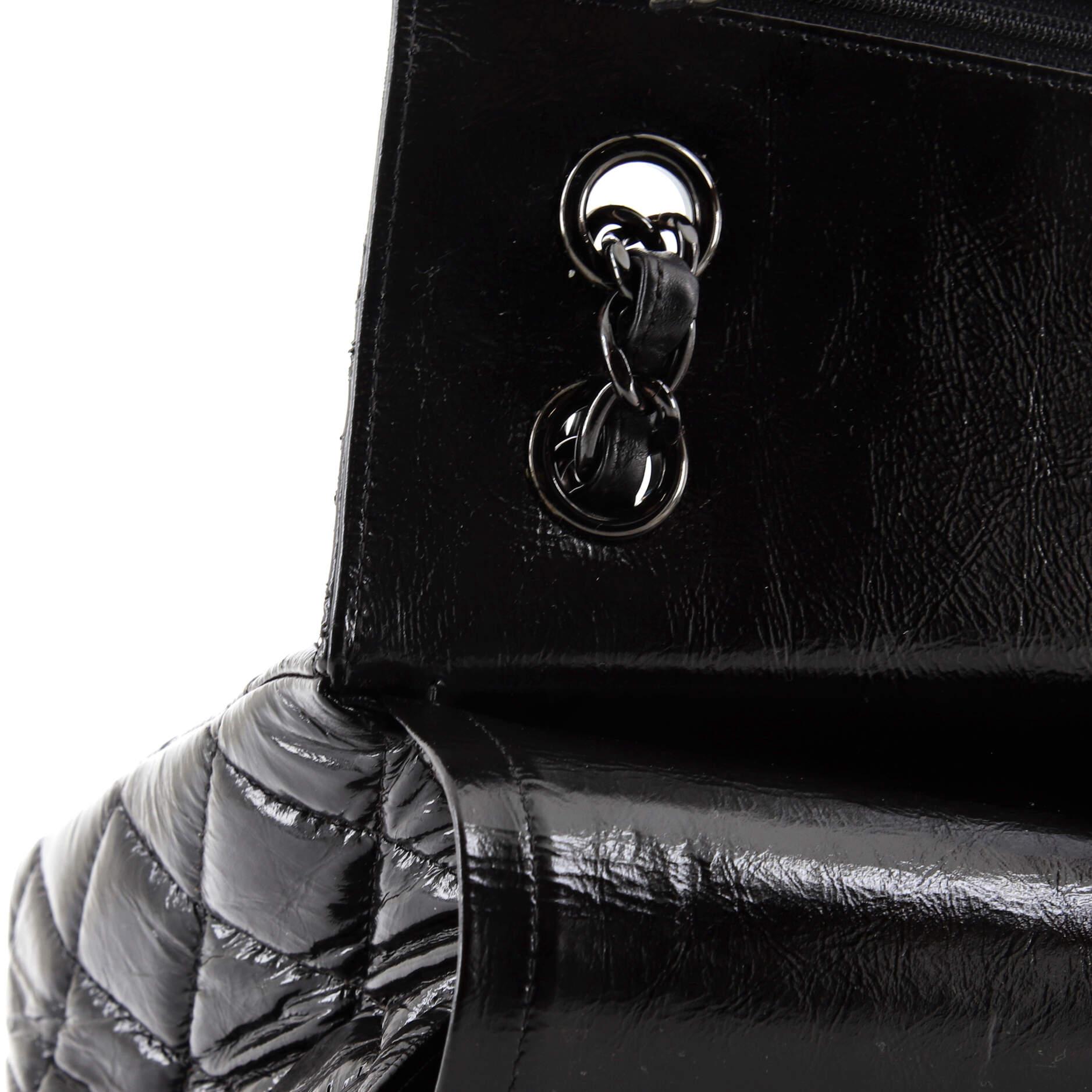 Chanel So Black Classic Double Flap Bag Quilted Shiny Crumpled Calfskin Jumbo 6