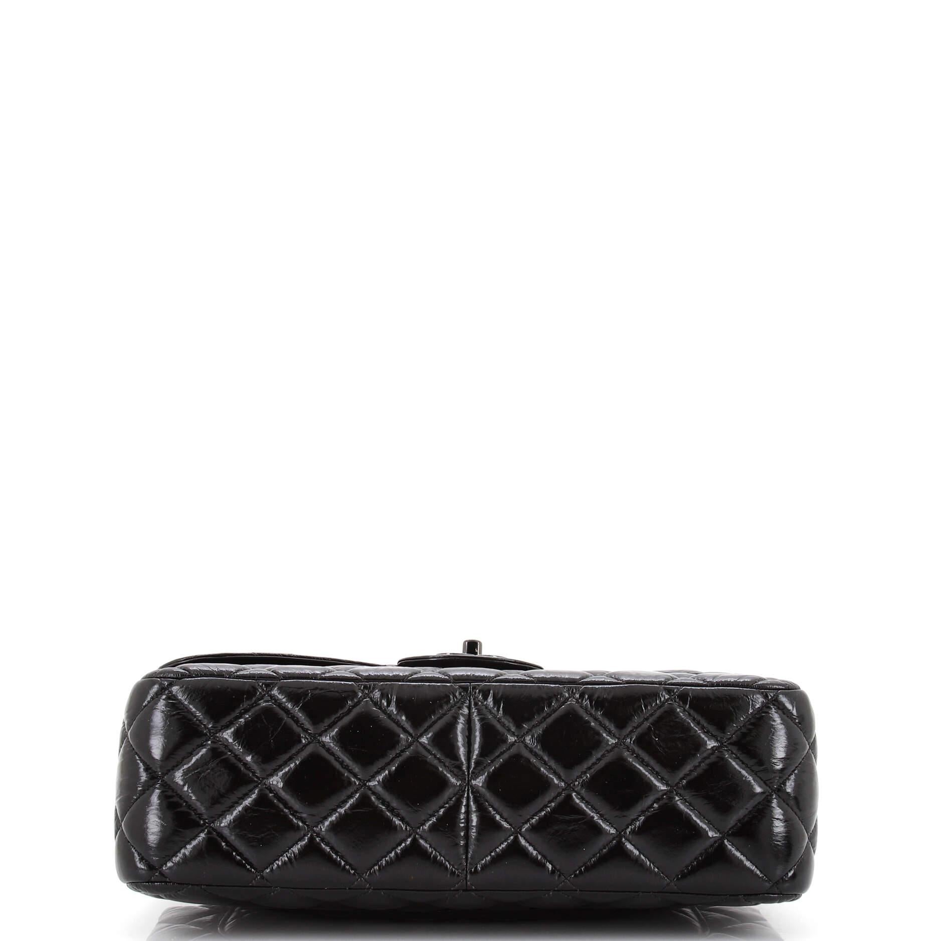 Chanel So Black Classic Double Flap Bag Quilted Shiny Crumpled Calfskin Jumbo 1