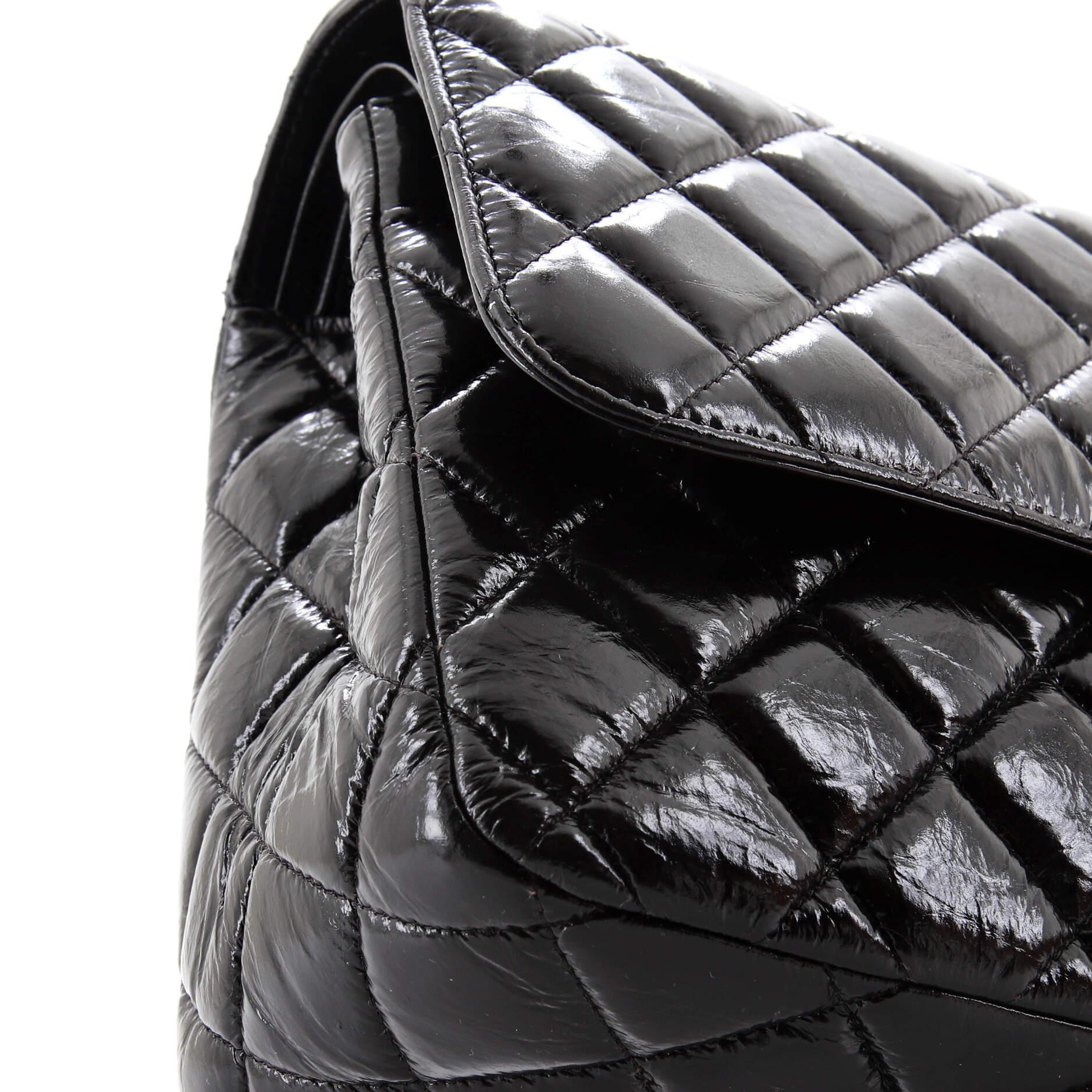 Chanel So Black Classic Double Flap Bag Quilted Shiny Crumpled Calfskin Jumbo 3