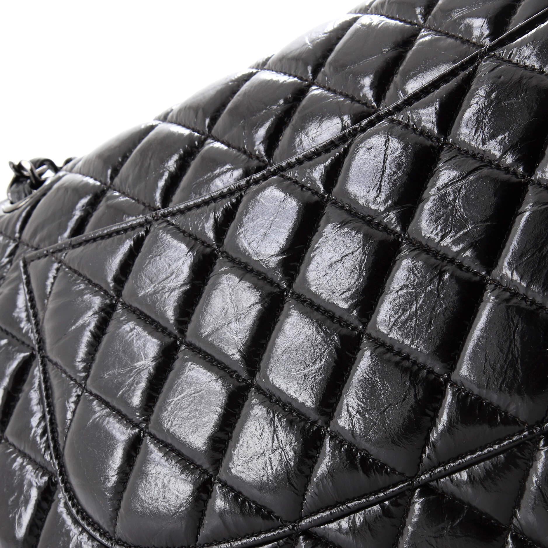 Chanel So Black Classic Double Flap Bag Quilted Shiny Crumpled Calfskin Jumbo 4
