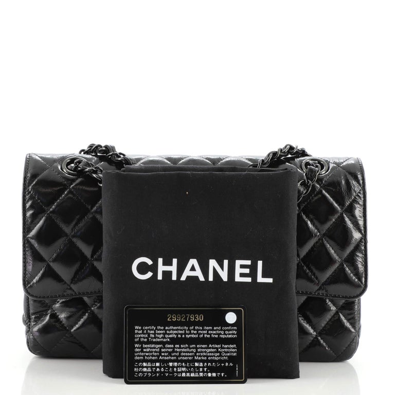 Chanel So Black Classic Double Flap Bag Quilted Shiny Crumpled Calfskin  Medium at 1stDibs