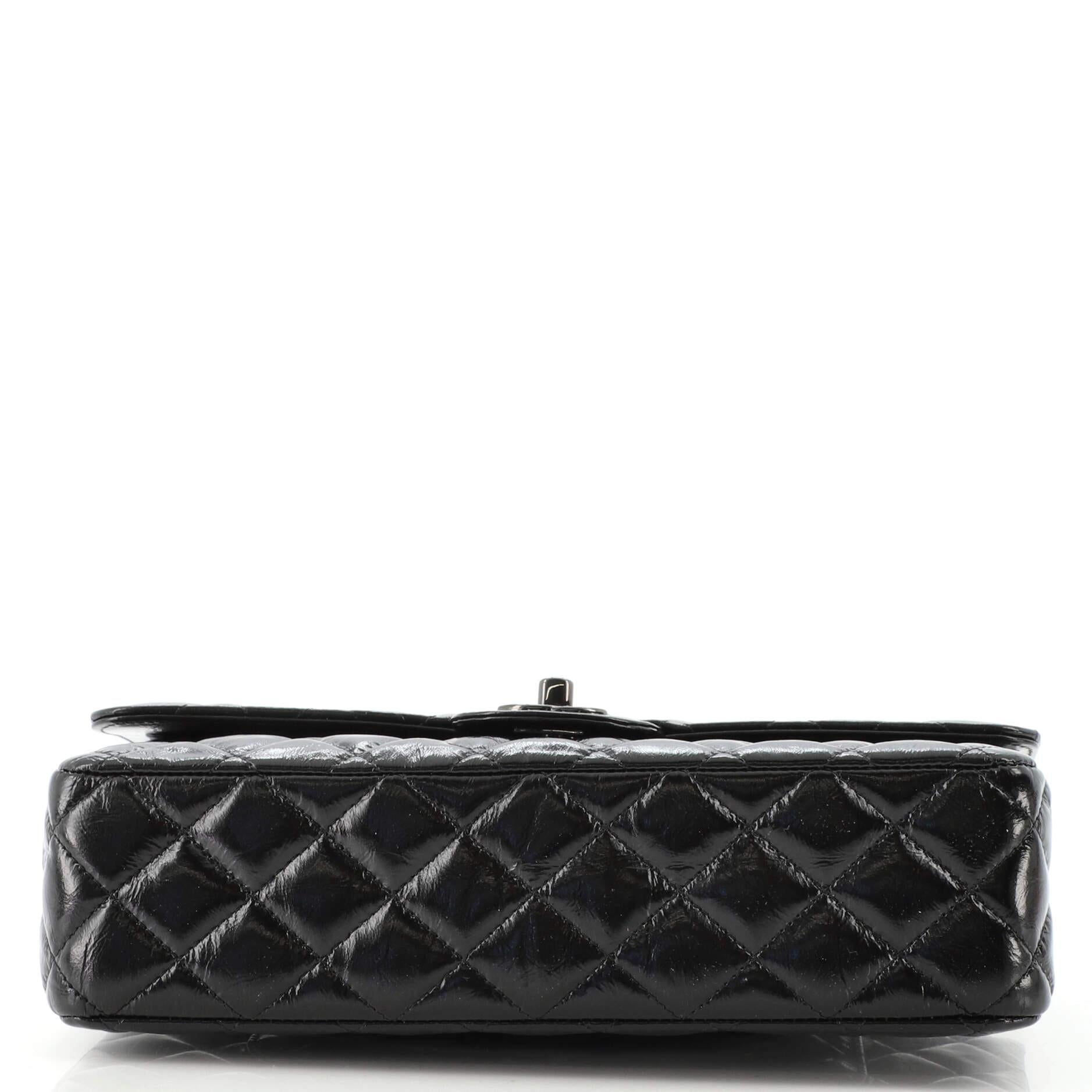 Chanel So Black Classic Double Flap Bag Quilted Shiny Crumpled