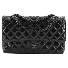 Chanel So Black Classic Double Flap Bag Quilted Shiny Crumpled Calfskin Medium