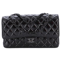 Chanel So Black Classic Double Flap Bag Quilted Shiny Crumpled Calfskin Medium