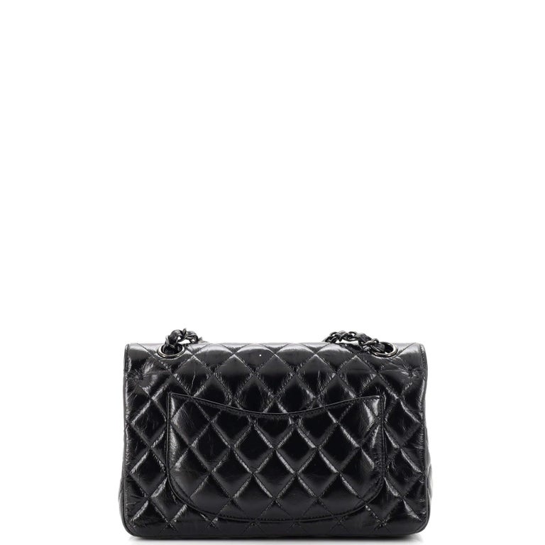 Chanel So Black Classic Double Flap Bag Quilted Shiny Crumpled Calfskin  Small at 1stDibs