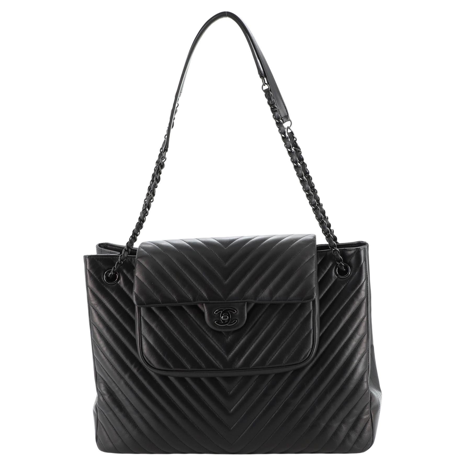 Chanel So Black Classic Flap Shopping Tote Chevron Lambskin Large at  1stDibs