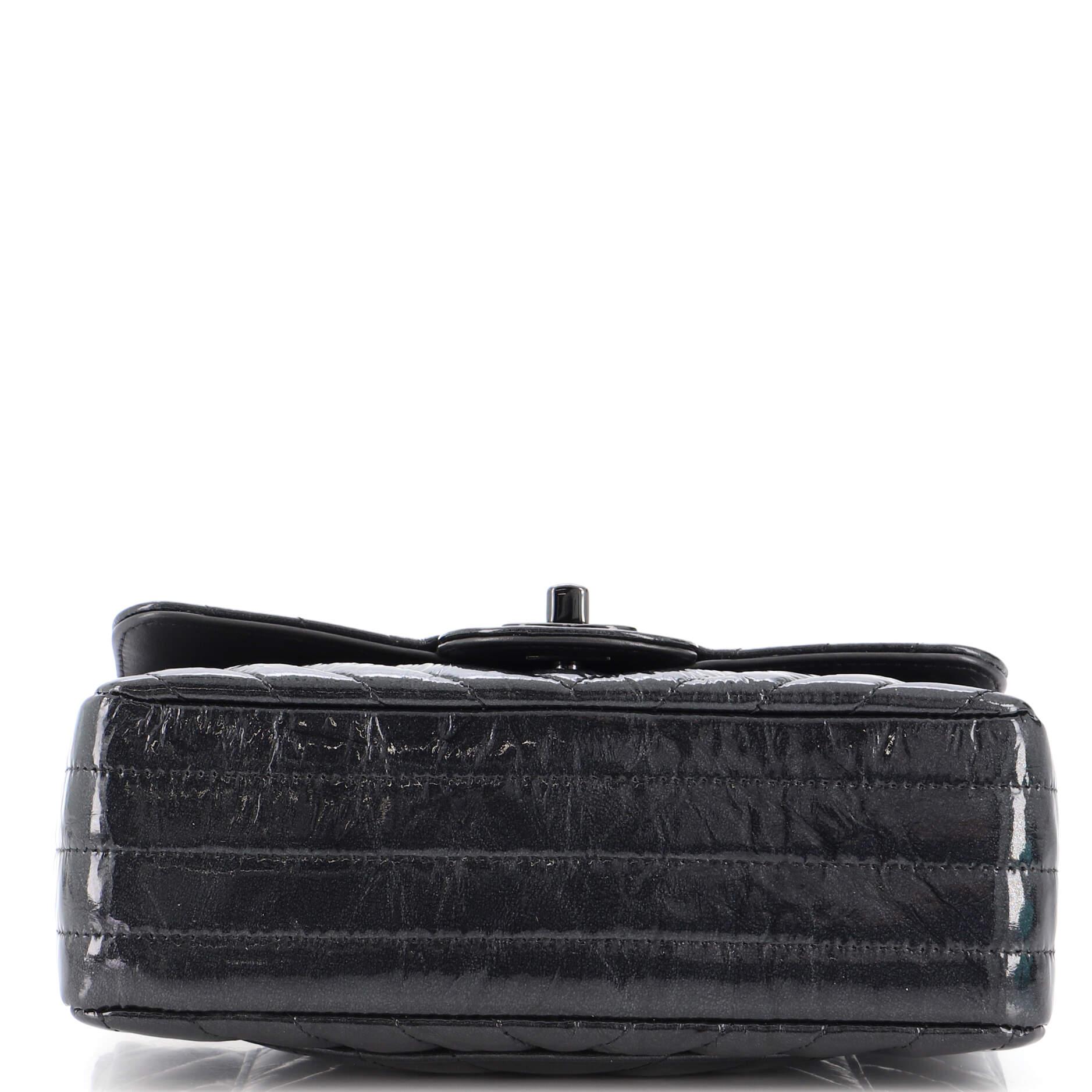 Chanel So Black Classic Single Flap Bag Chevron Crumpled Patent Mini 1