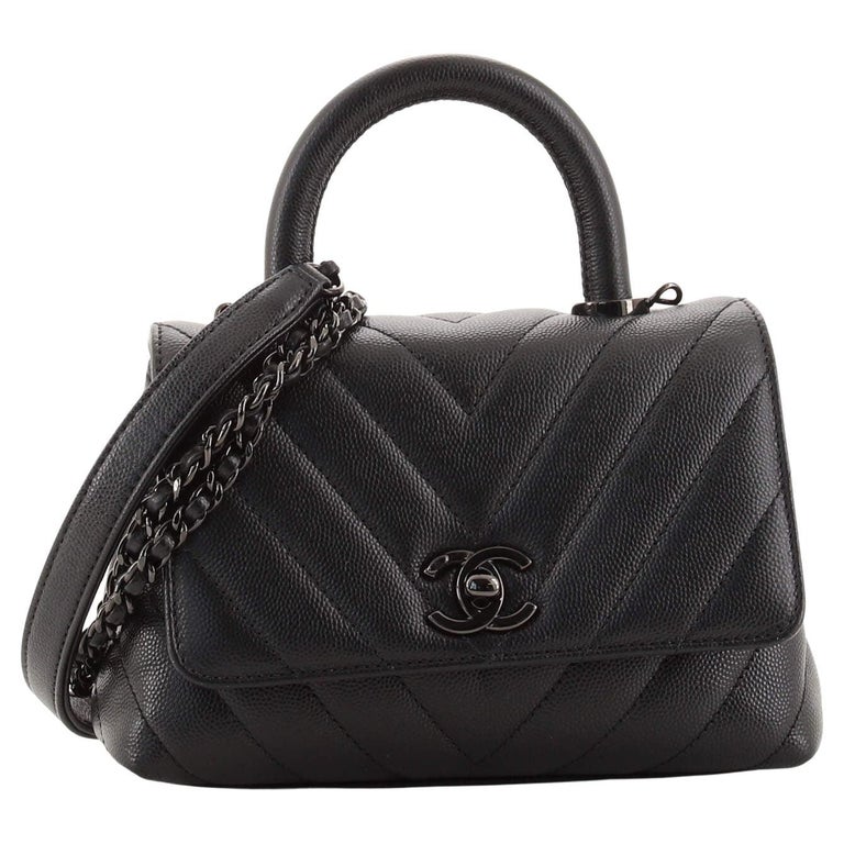 Chanel So Black Coco Top Handle Bag Chevron Caviar Extra Mini at 1stDibs