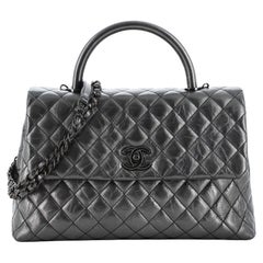 Chanel So Black Coco Top Handle Bag Quilted Aged Calfskin Medium