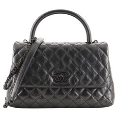 Chanel So Black Coco Top Handle Bag Gesteppt Gealtertes Kalbsleder