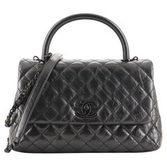 Chanel So Black Coco Top Handle Bag Quilted Aged Calfskin Small at 1stDibs