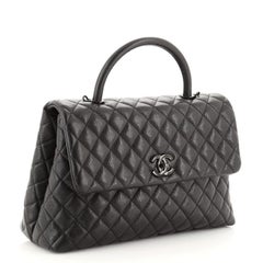 Chanel So Black Coco Top Handle Bag Quilted Caviar Medium