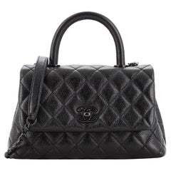 Chanel So Black Coco Top Handle Bag Quilted Glazed Caviar Mini