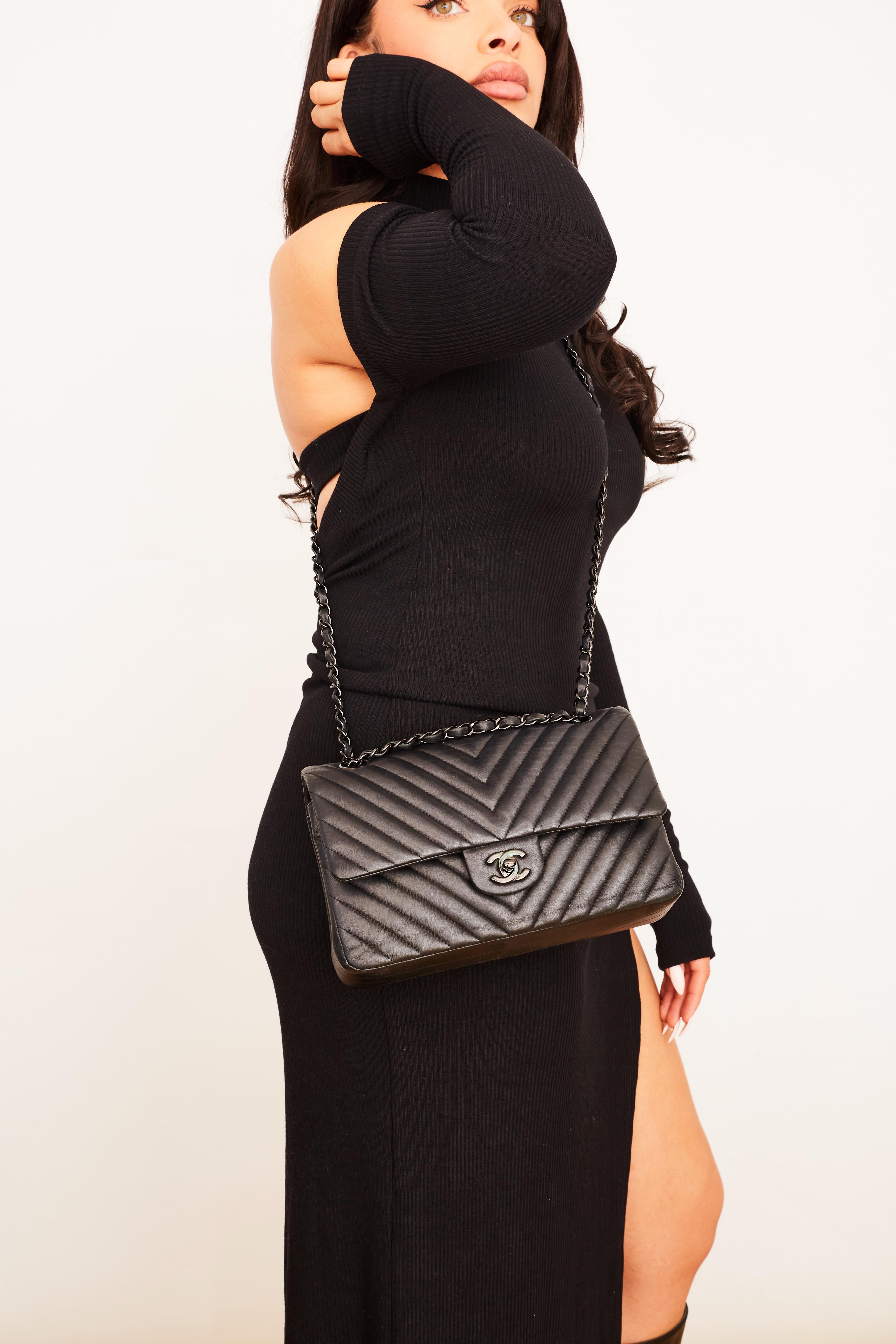 Chanel So Black Double Flap Bag Medium Black Lambskin Black Hardware (2015) 3