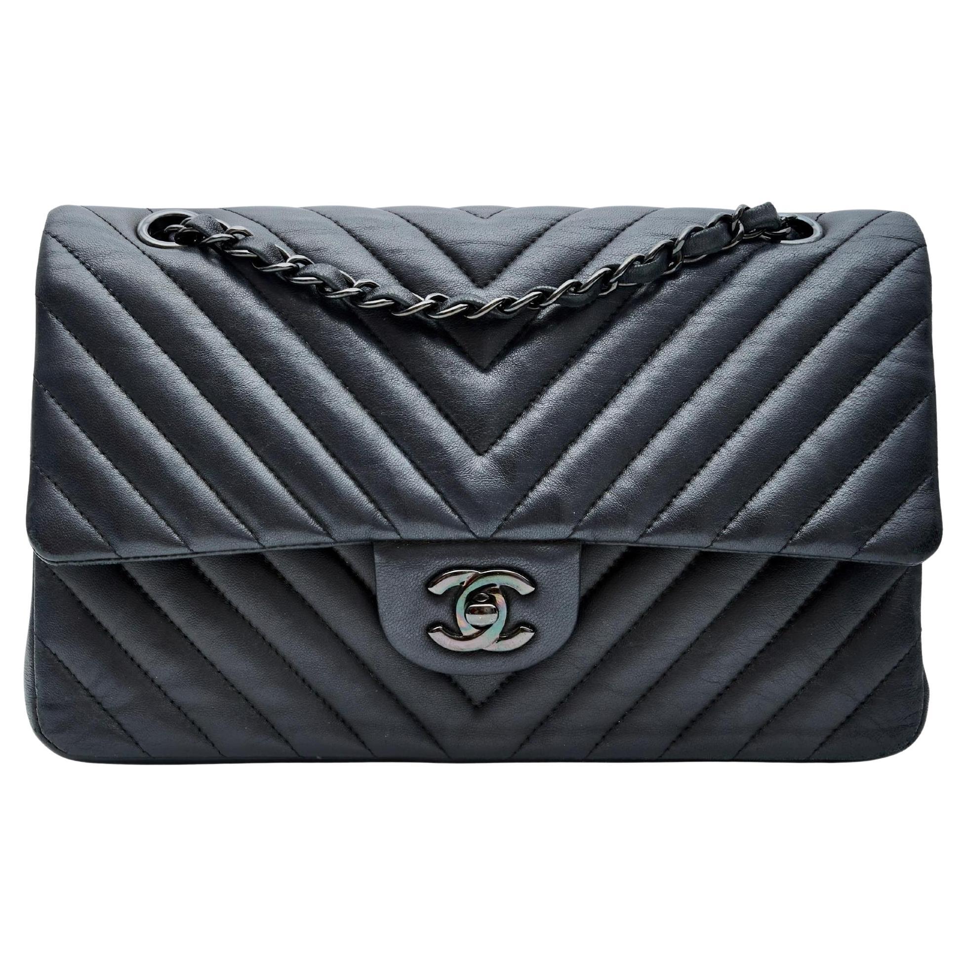 Chanel So Black Double Flap Bag Medium Black Lambskin Black Hardware (2015)