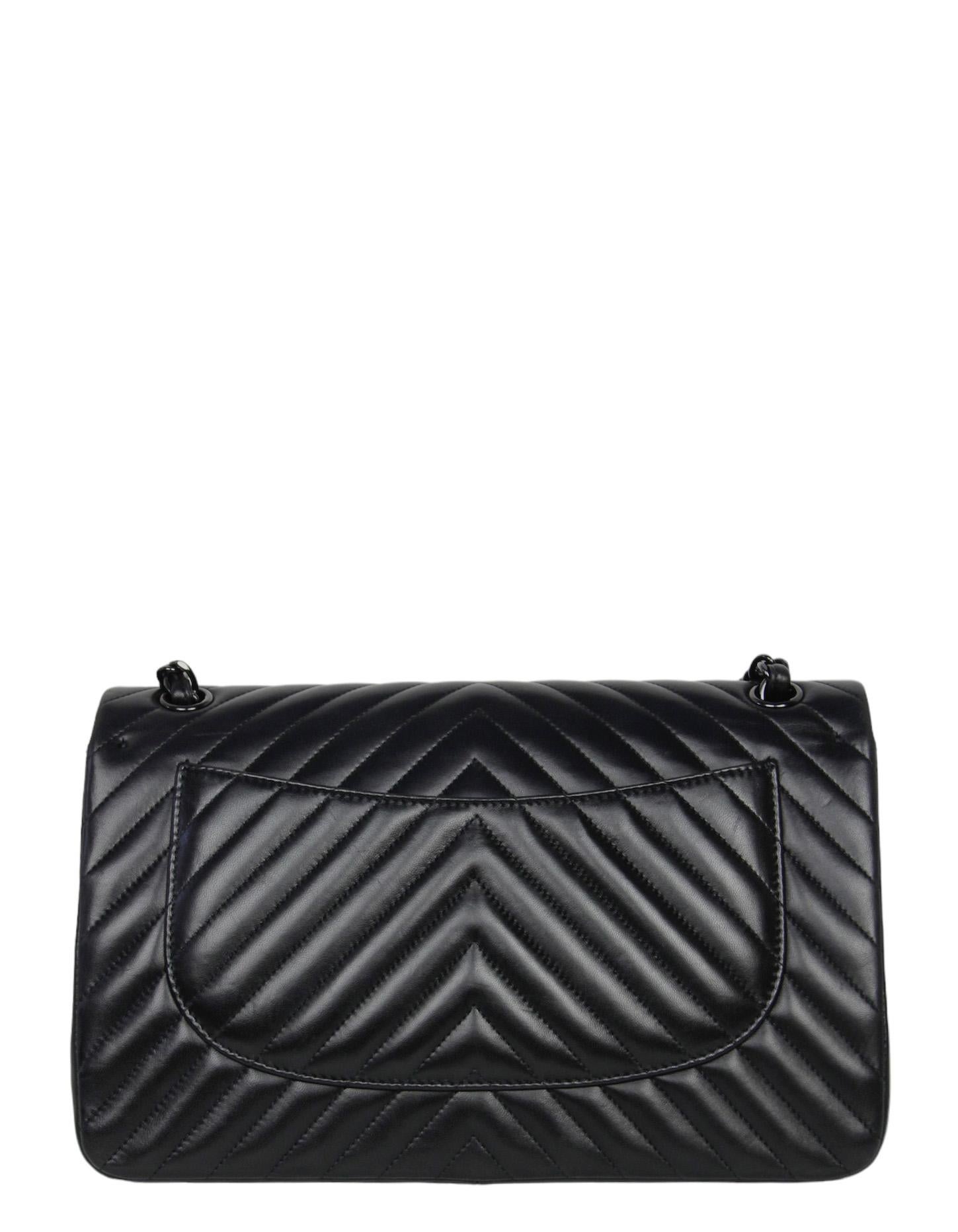 Women's Chanel SO Black Lambskin Chevron Quilted Double Flap Jumbo Flap For Sale