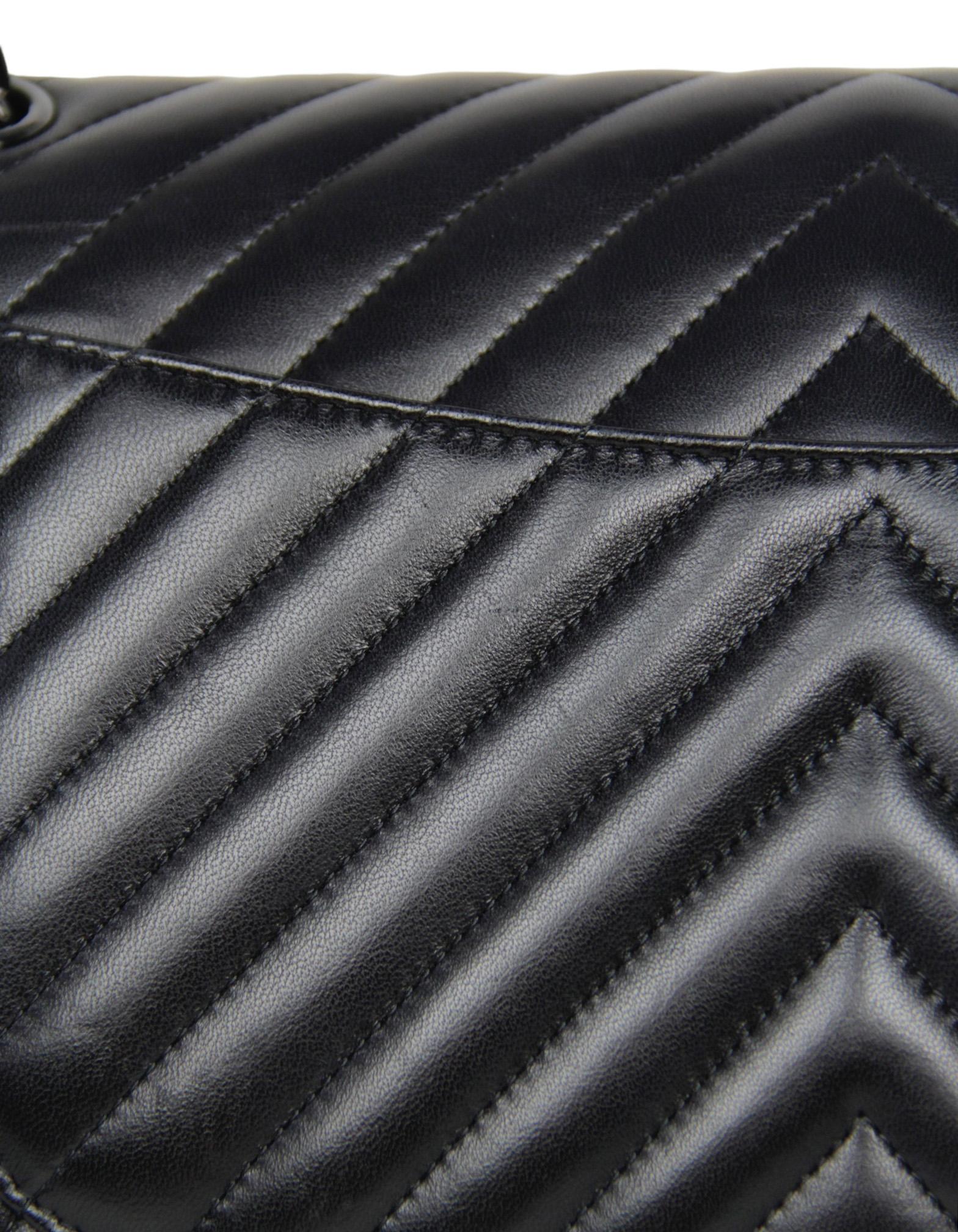 Chanel SO Black Lambskin Chevron Quilted Double Flap Jumbo Flap For Sale 4