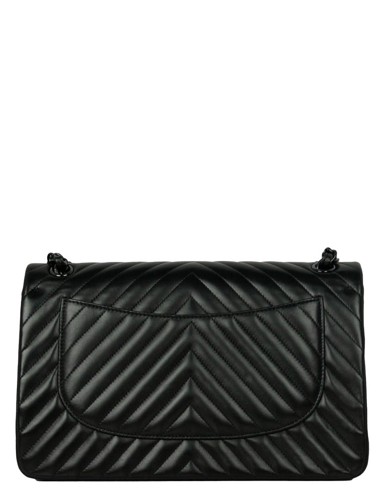 Chanel SO Black Lambskin Leather Chevron Quilted Double Flap Jumbo Flap Bag  at 1stDibs
