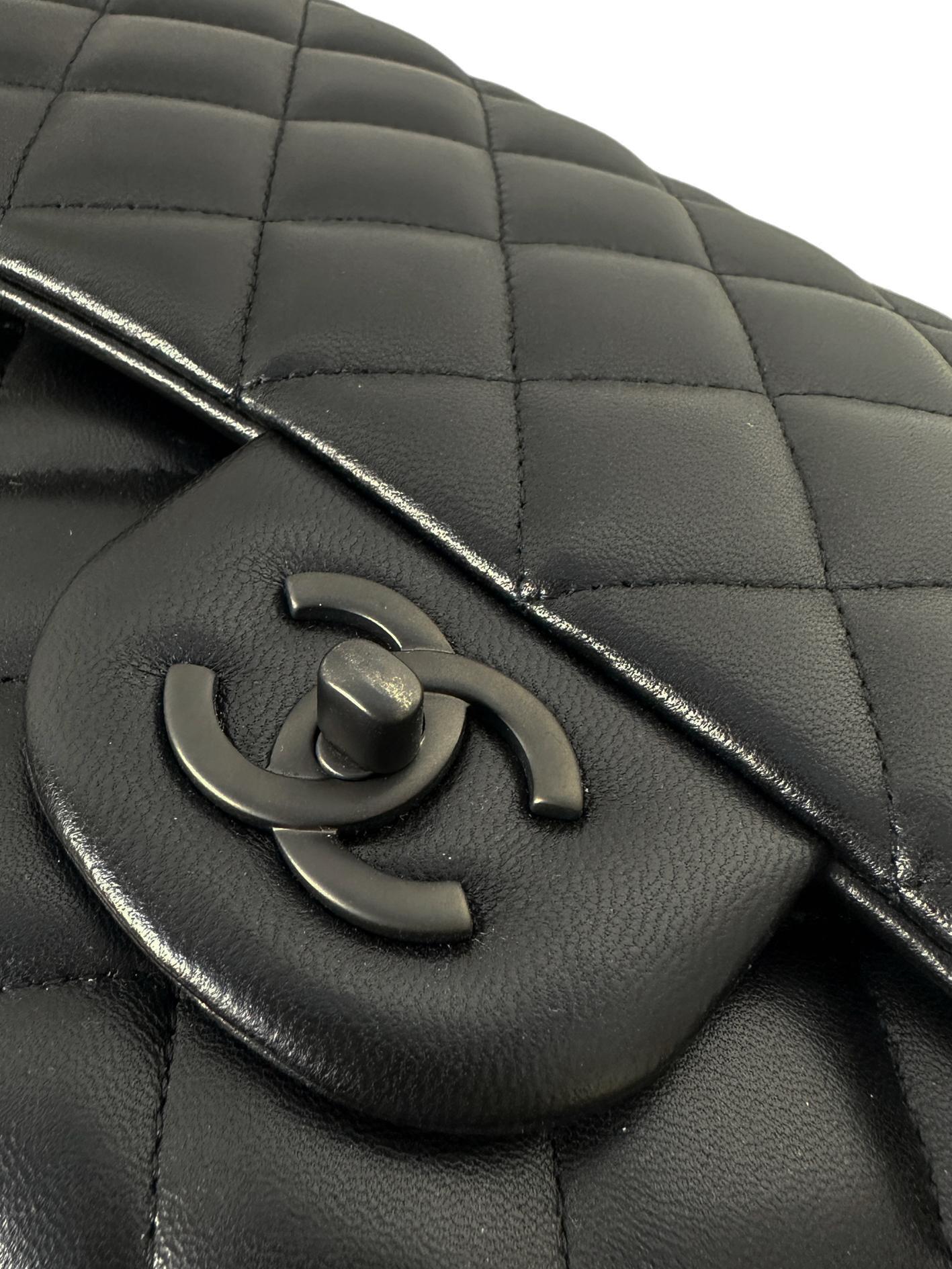Chanel SO Black Lambskin Leather Quilted Classic Double Flap Jumbo Bag 4