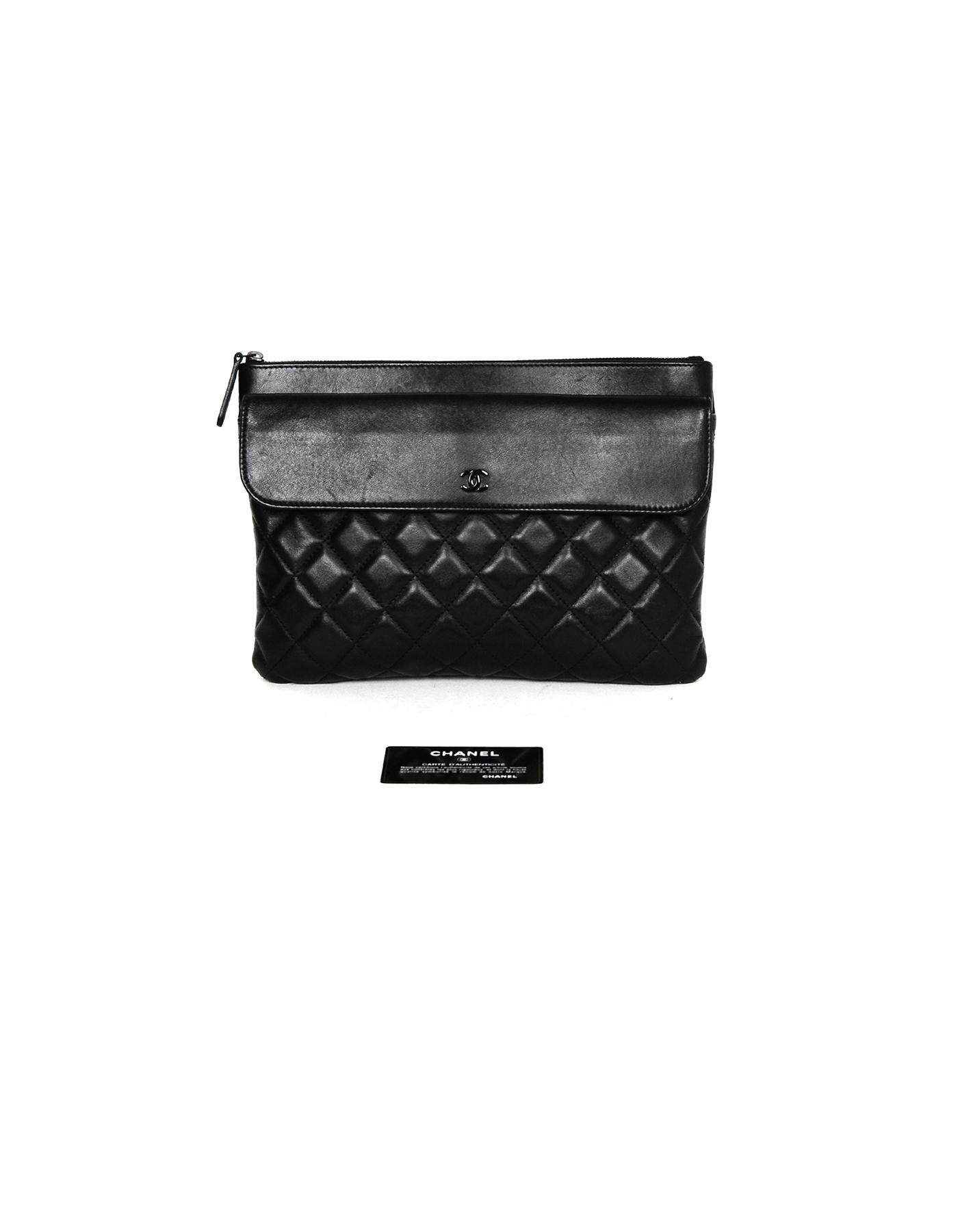 Chanel SO Black Lambskin Leather Quilted Pouch/Clutch Bag 7