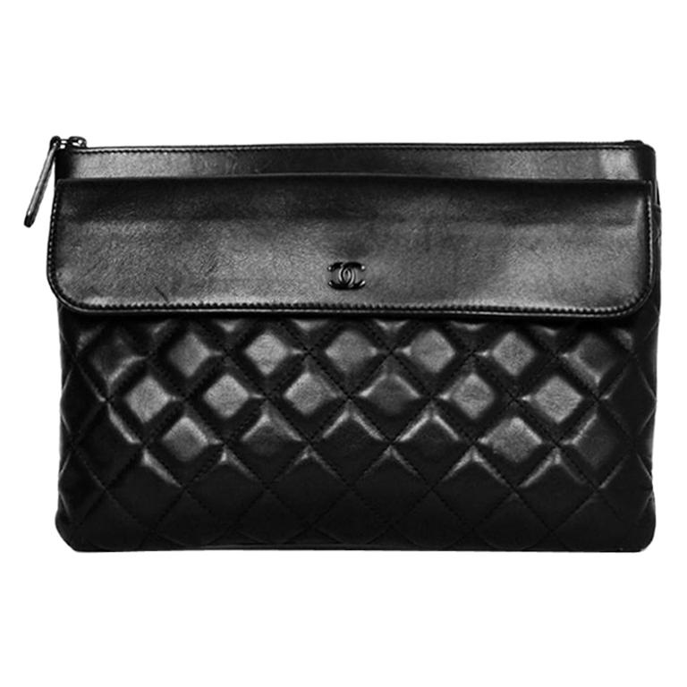 Chanel SO Black Lambskin Leather Quilted Pouch/Clutch Bag