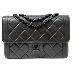 Chanel So Black Lambskin Single Flap Handbag circa 1990s
