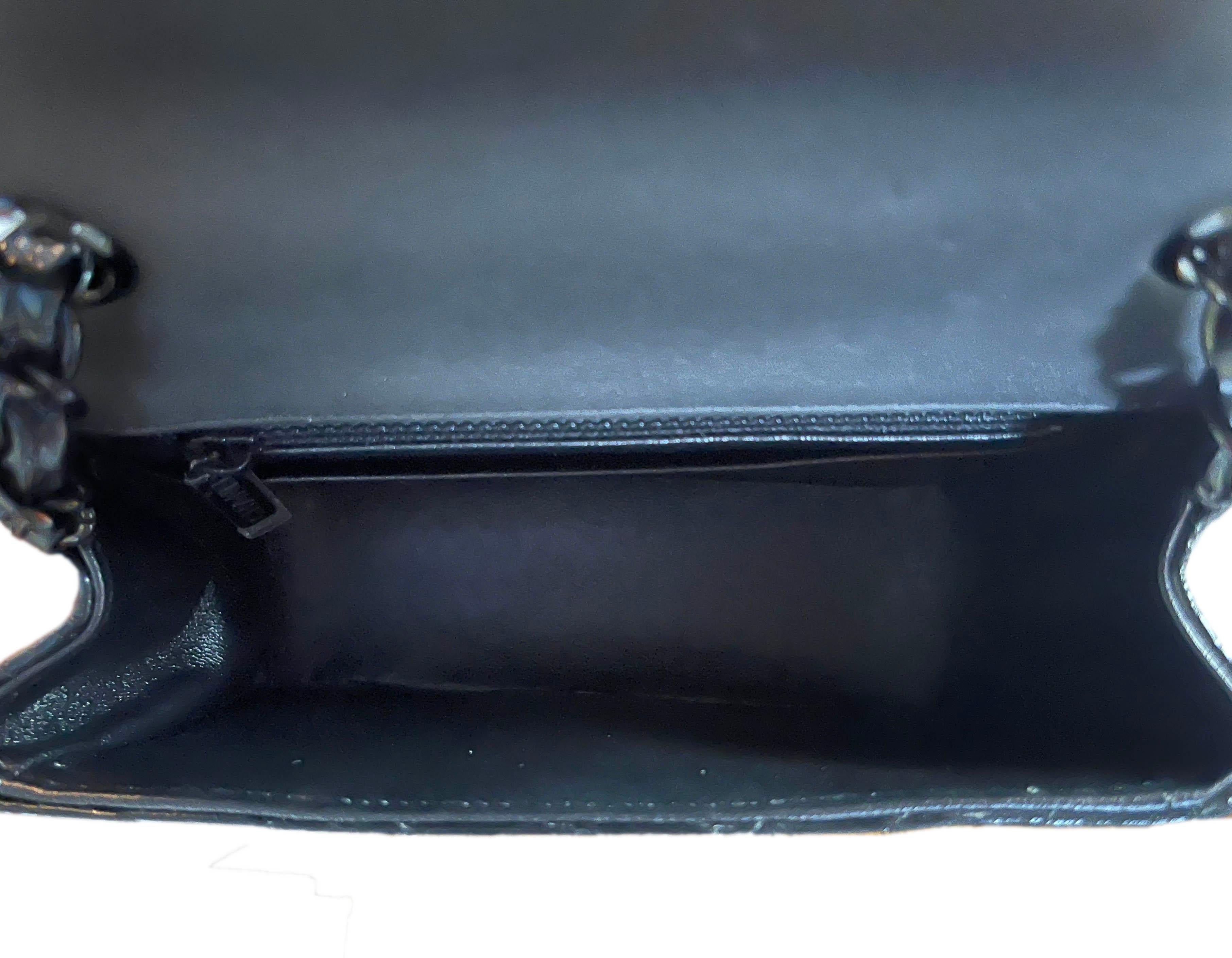 Chanel SO Black Metallic Patent Leather Chevron Quilted Mini Square Classic Flap 2