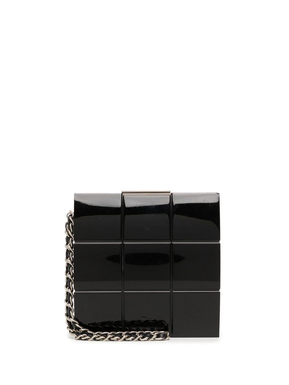 Chanel So Black Micro Mini Gala Quilted Enamel Minaudière Clutch en vente 3