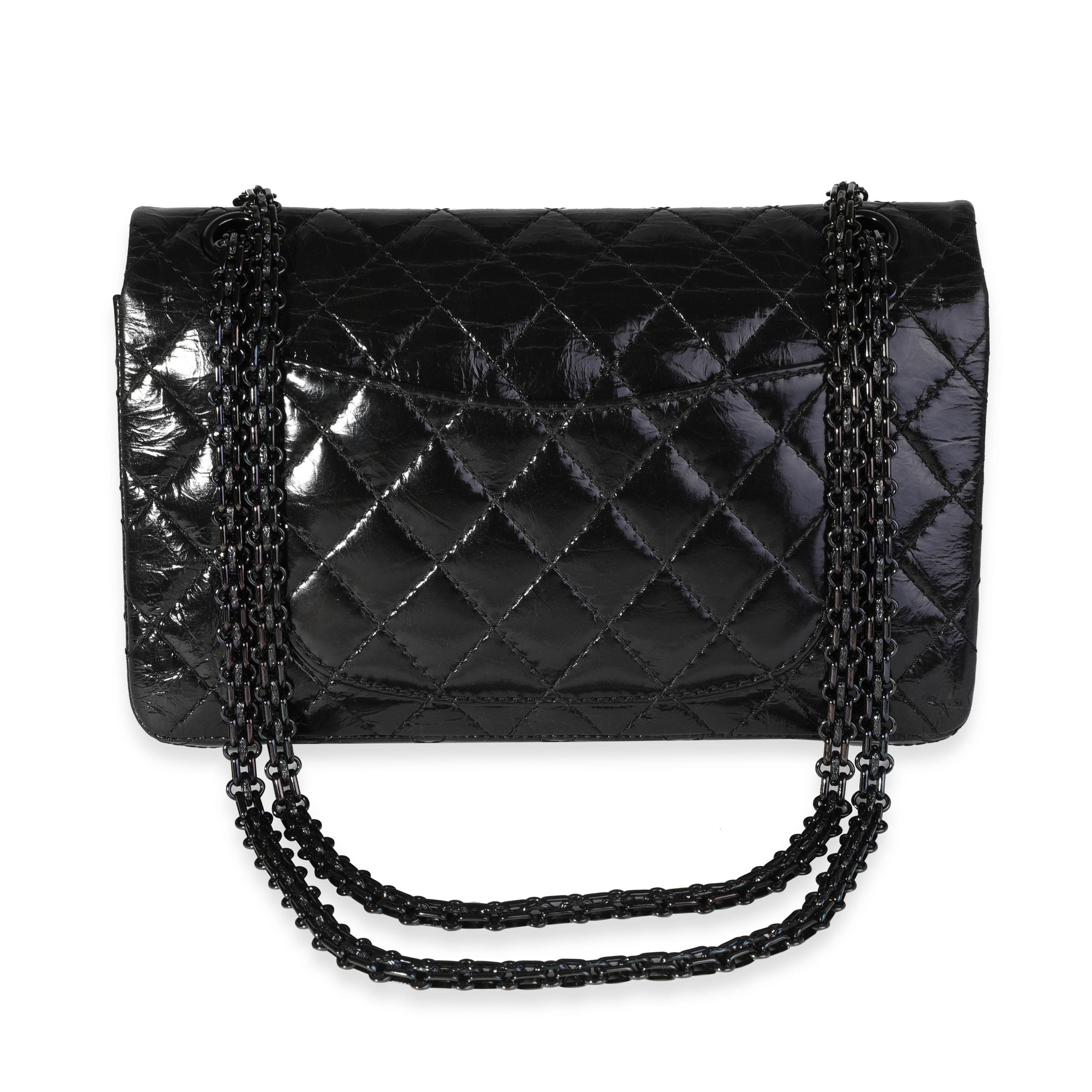 Chanel So Black Patent Crinkled Calfskin Reissue 2.55 225 Double Flap Bag In Good Condition In New York, NY