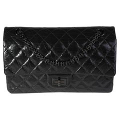 Chanel So Black Patent Crinkled Calfskin Reissue 2.55 225 Double Flap Bag
