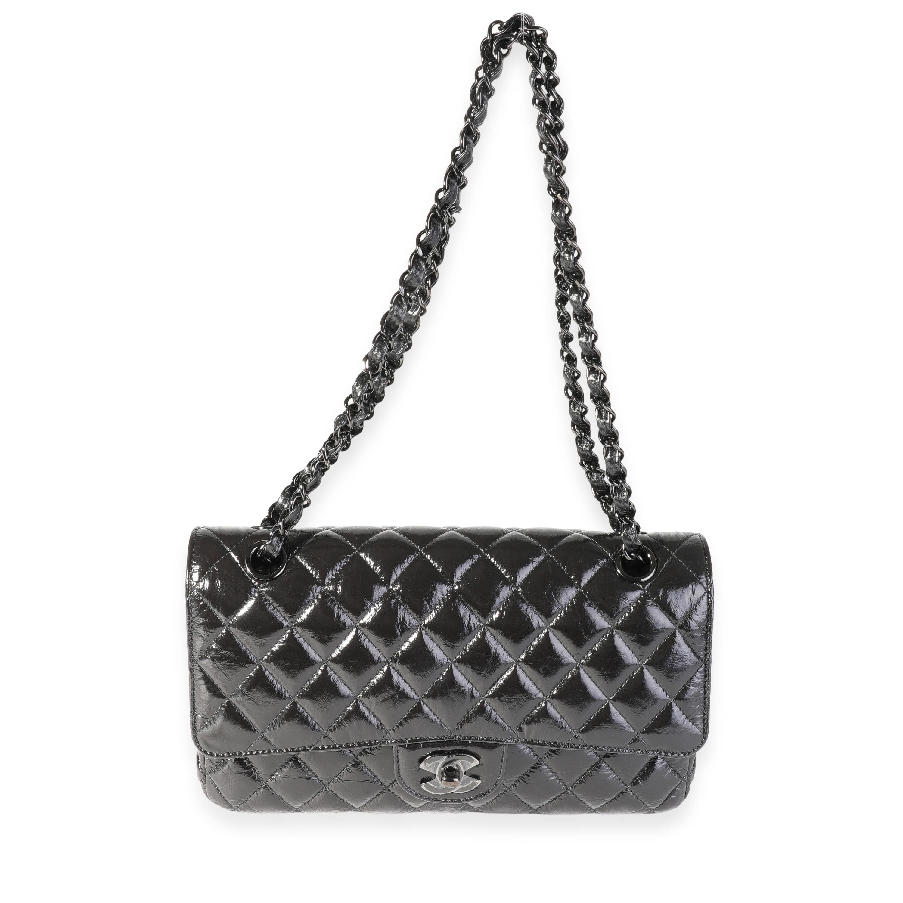 Listing Title: Chanel So Black Patent Crumpled Calfskin Medium Classic Double Flap Bag
SKU: 119434
MSRP: 8800.00
Condition: Pre-owned (3000)
Handbag Condition: Excellent
Condition Comments: Minor scuff at left corner of interior flap.
Brand: