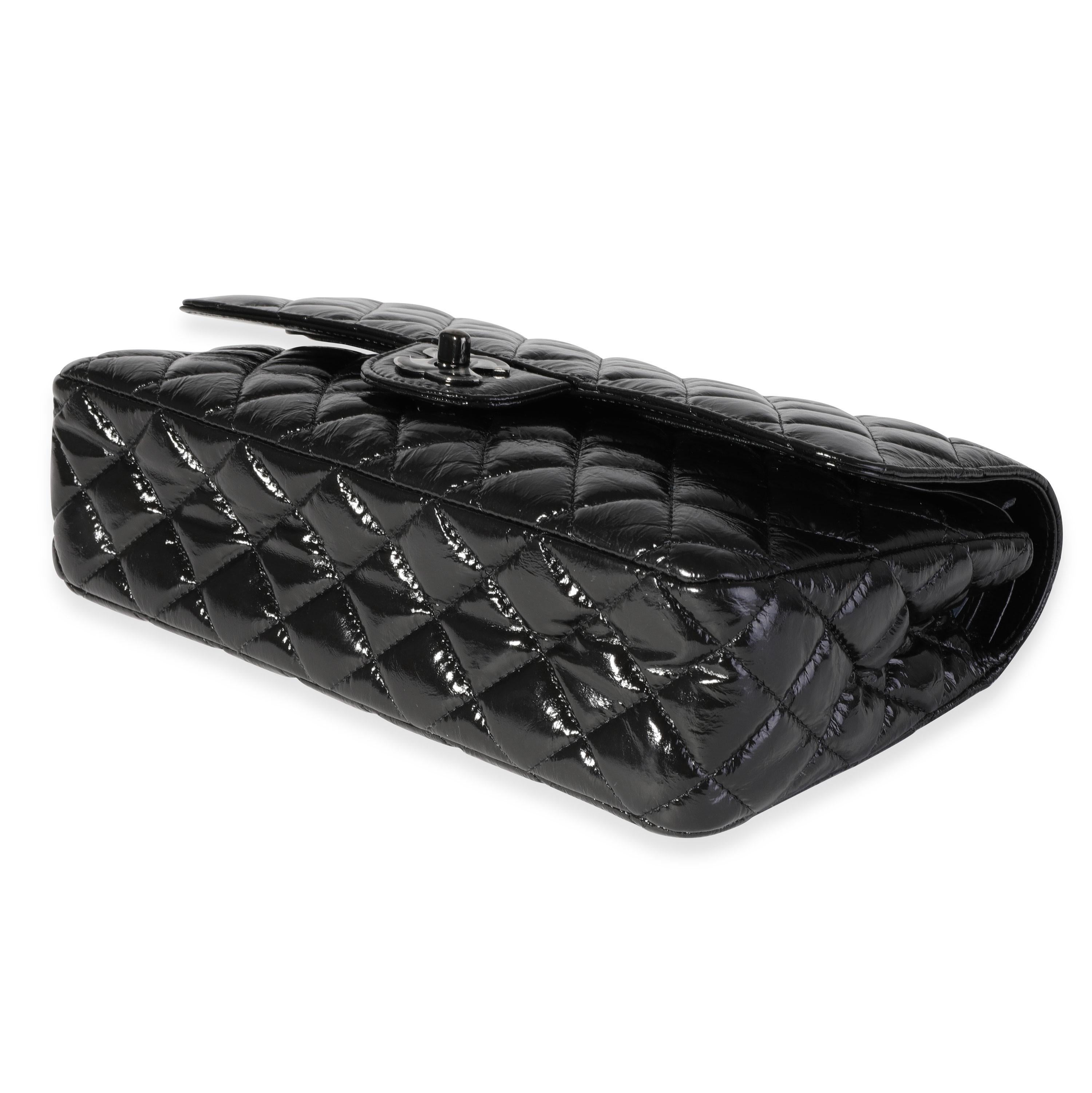 Women's Chanel So Black Patent Crumpled Calfskin Medium Classic Double Flap Bag