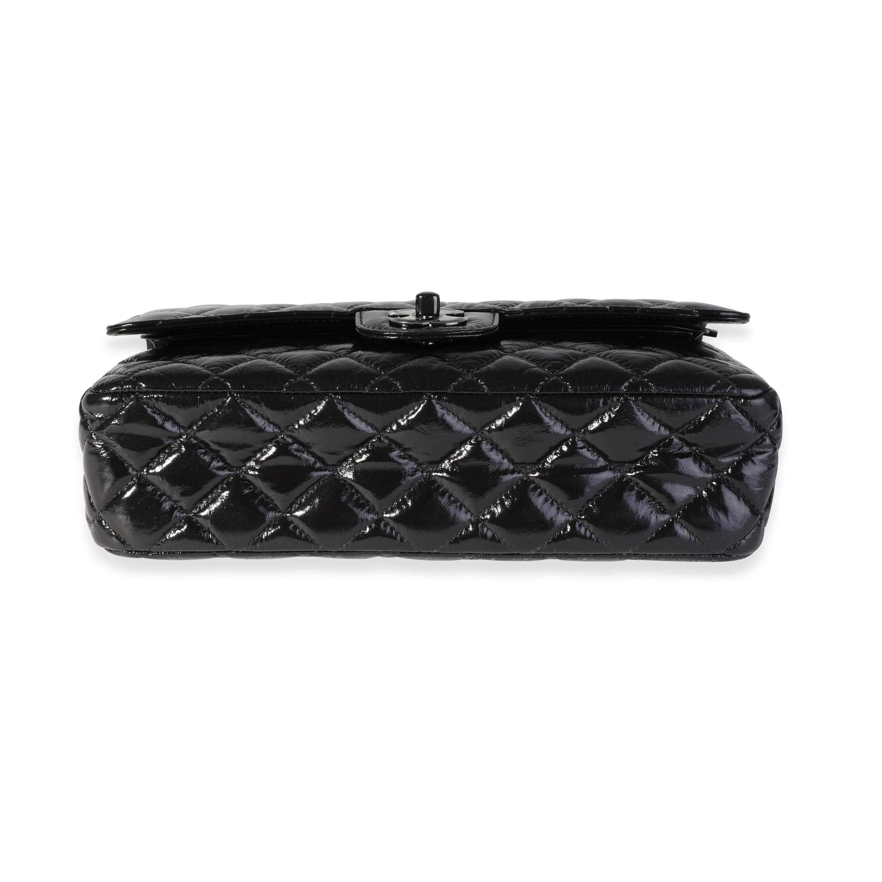 Chanel So Black Patent Crumpled Calfskin Medium Classic Double Flap Bag 1