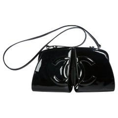 Chanel So Black Patent Leather Double Twin Split Frame Cross Body Bag